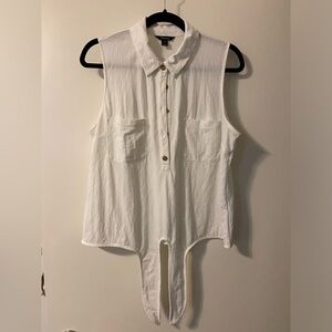 RW&Co Cream Collared Tie Front Top